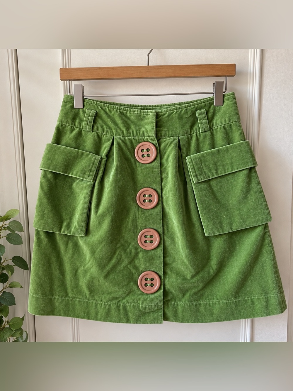 Anthropologie Elevenses Green Velvet Mini Skirt, Sz 2
